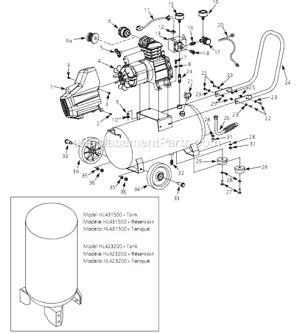 Page AO Diagram and Parts List for HX410100 2007 Campbell Hausfeld Compressor